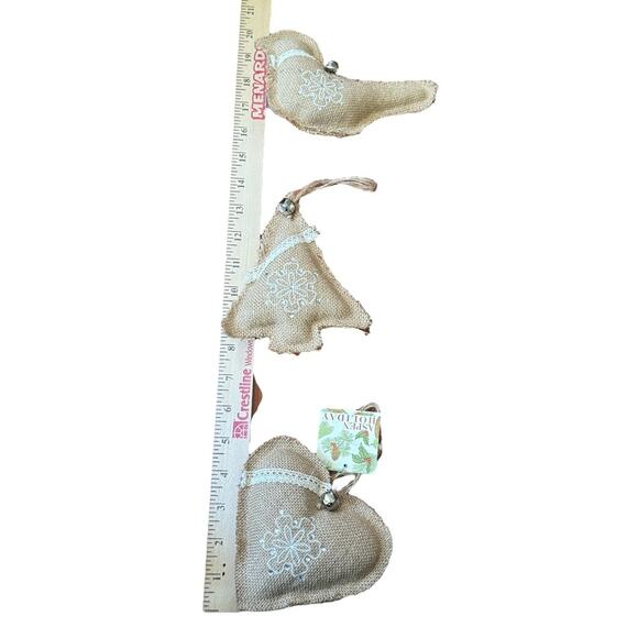Burlap Rustic Country Style Holiday Christmas Ornaments (4) Heart Tree Bird - Picture 5 of 7